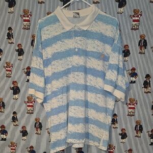 Op Vintage Surfer Blue and White Striped Polo Shirt Artistic
